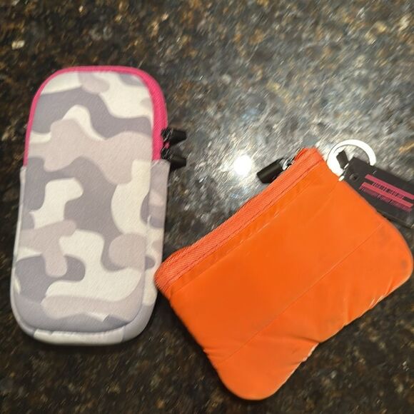 Pink and Orange Neoprene Pouch Set Card Case & Eyeglass Case - Zip Closures NEW - Picture 2 of 4